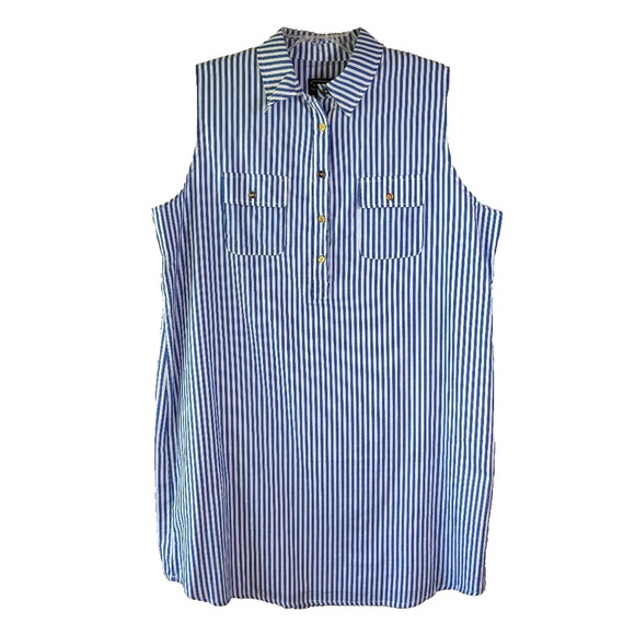 Duffield Lane Tops - Duffield Lane Blue & White Pin Stripe Sleeveless Collared Tunic Shirt Size XL